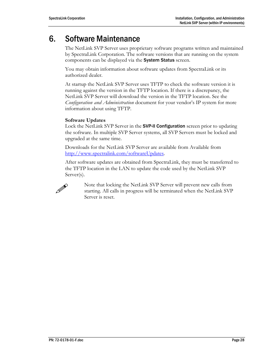 Software maintenance | SpectraLink SVP100 User Manual | Page 28 / 35