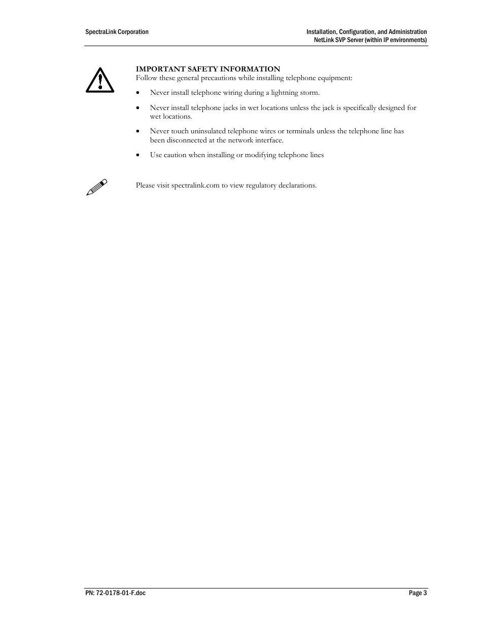 SpectraLink SVP100 User Manual | Page 3 / 35