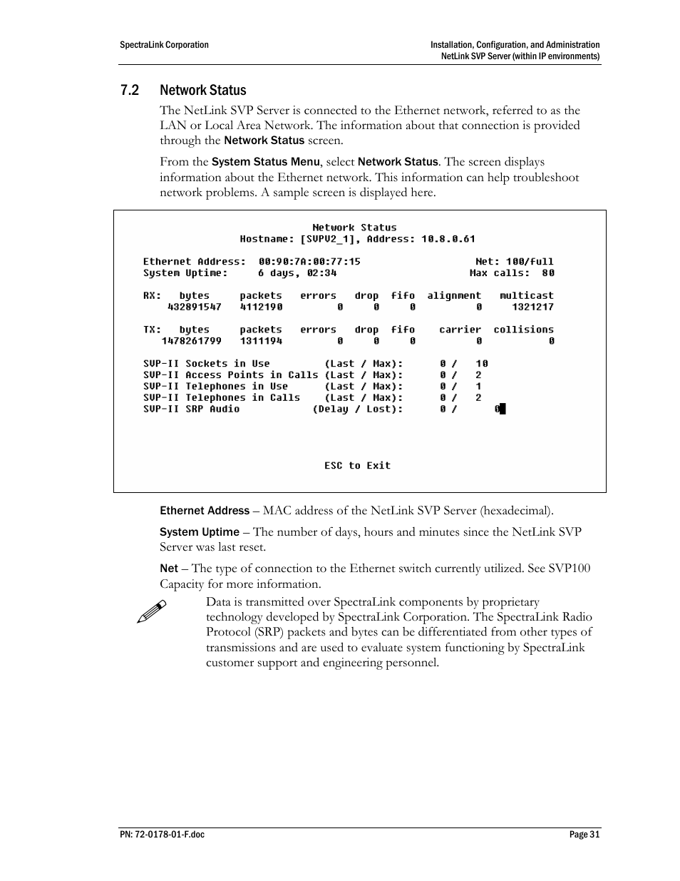 2 network status | SpectraLink SVP100 User Manual | Page 31 / 35