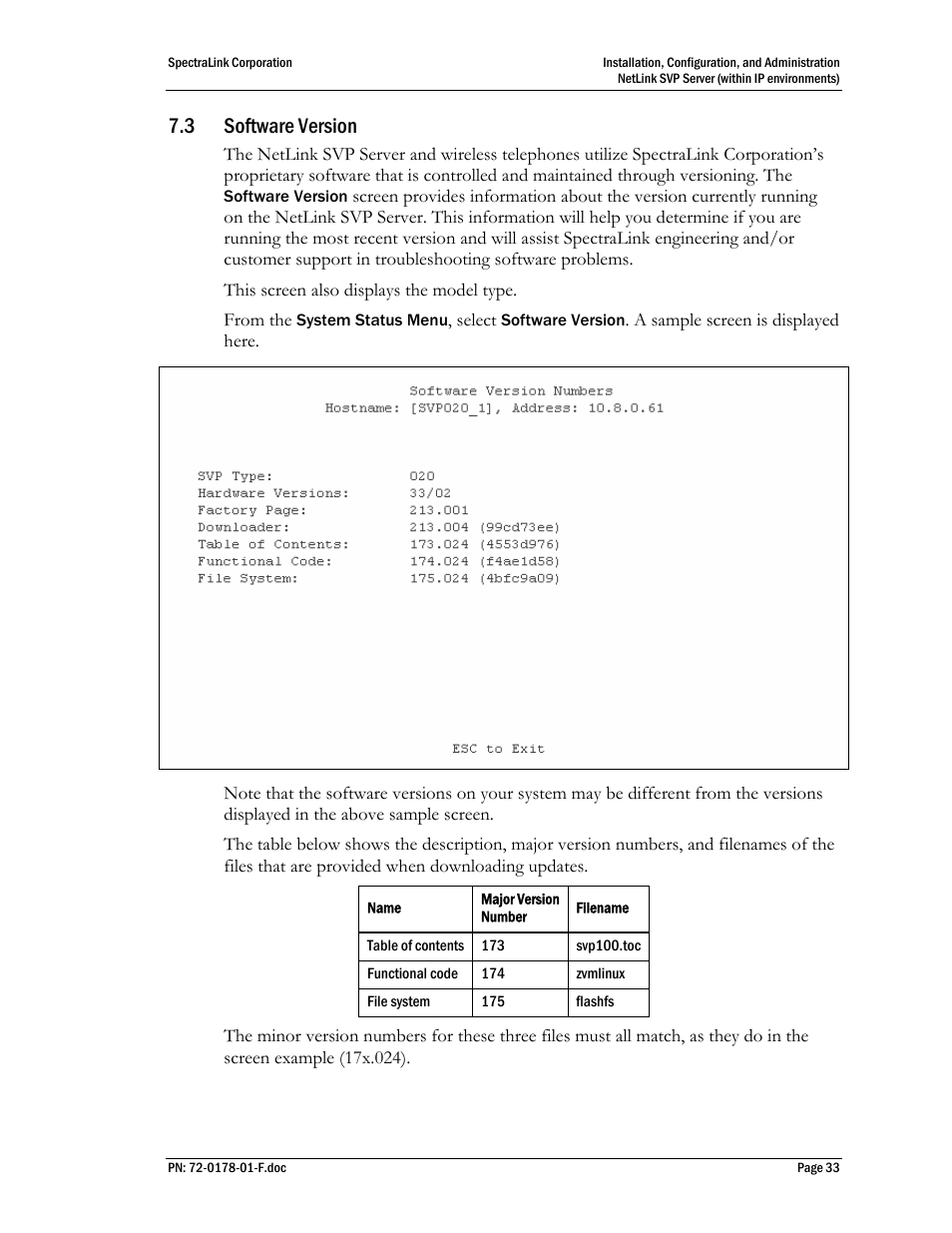 3 software version | SpectraLink SVP100 User Manual | Page 33 / 35