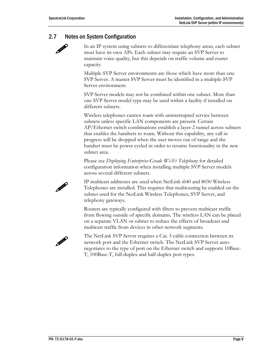 7 notes on system configuration | SpectraLink SVP100 User Manual | Page 9 / 35