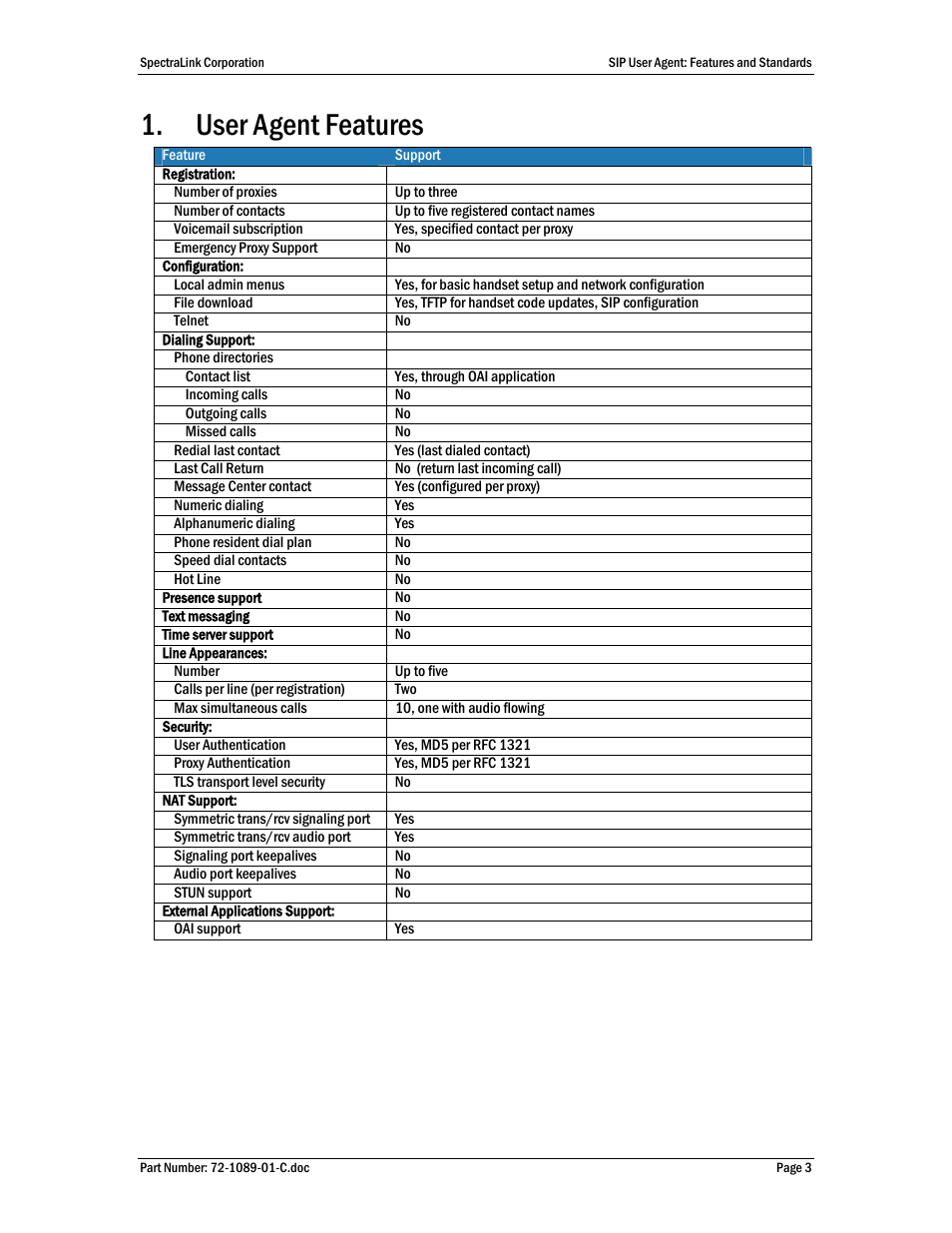 User agent features | SpectraLink i640 User Manual | Page 3 / 11