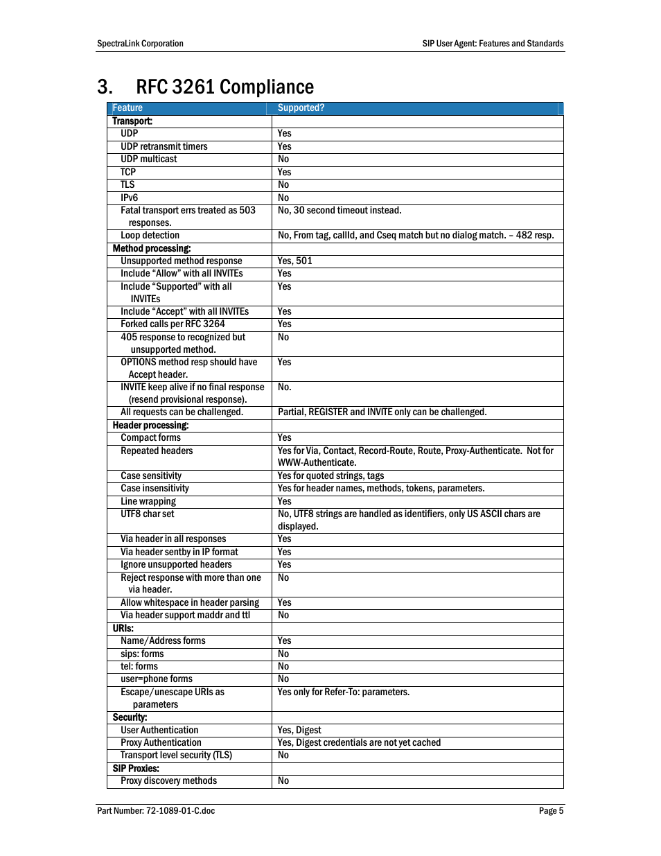 Rfc 3261 compliance | SpectraLink i640 User Manual | Page 5 / 11