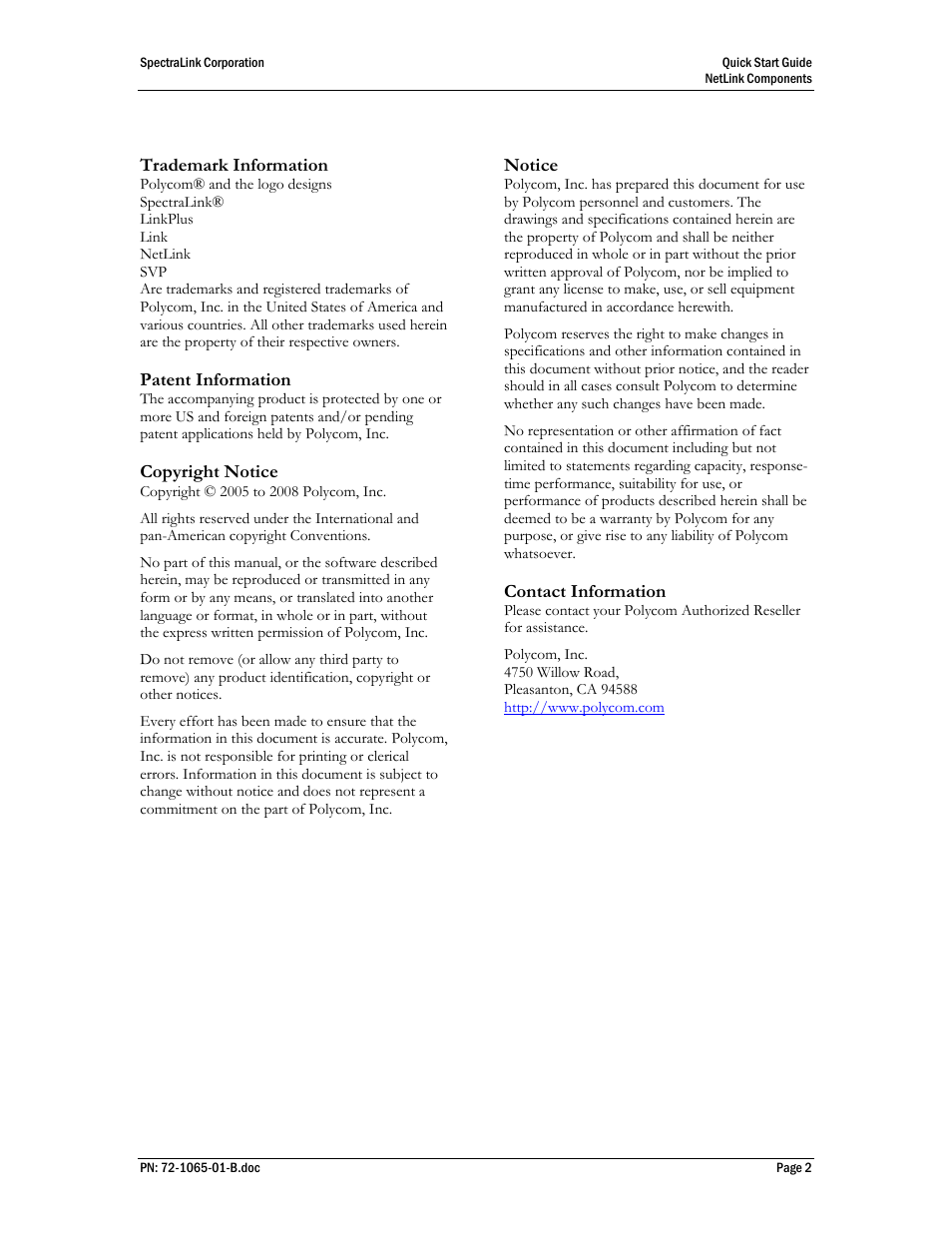 SpectraLink 72-1065-01 User Manual | Page 2 / 10