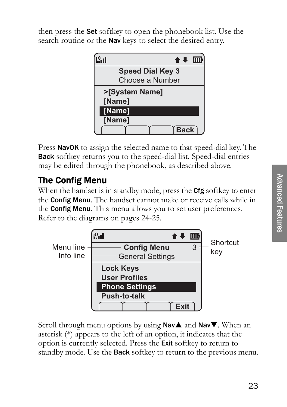 The config menu | SpectraLink NetLink 8000 User Manual | Page 23 / 48