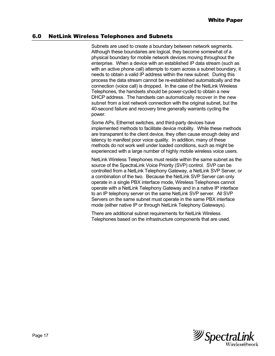 SpectraLink NetLink Wireless Telephones Best Practices White Paper Wireless Telephone User Manual | Page 18 / 19