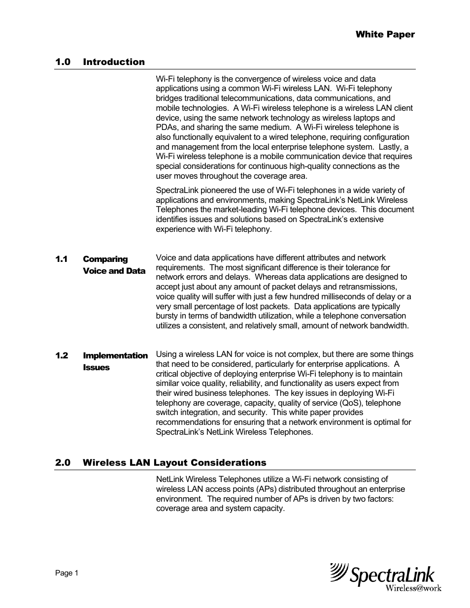 SpectraLink NetLink Wireless Telephones Best Practices White Paper Wireless Telephone User Manual | Page 2 / 19