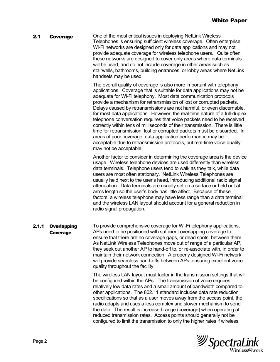 SpectraLink NetLink Wireless Telephones Best Practices White Paper Wireless Telephone User Manual | Page 3 / 19