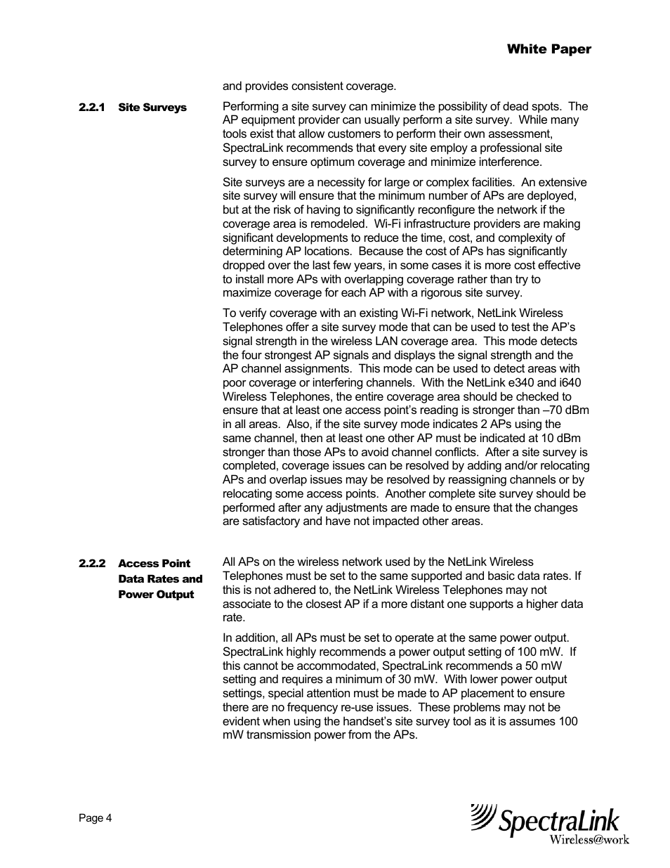 SpectraLink NetLink Wireless Telephones Best Practices White Paper Wireless Telephone User Manual | Page 5 / 19
