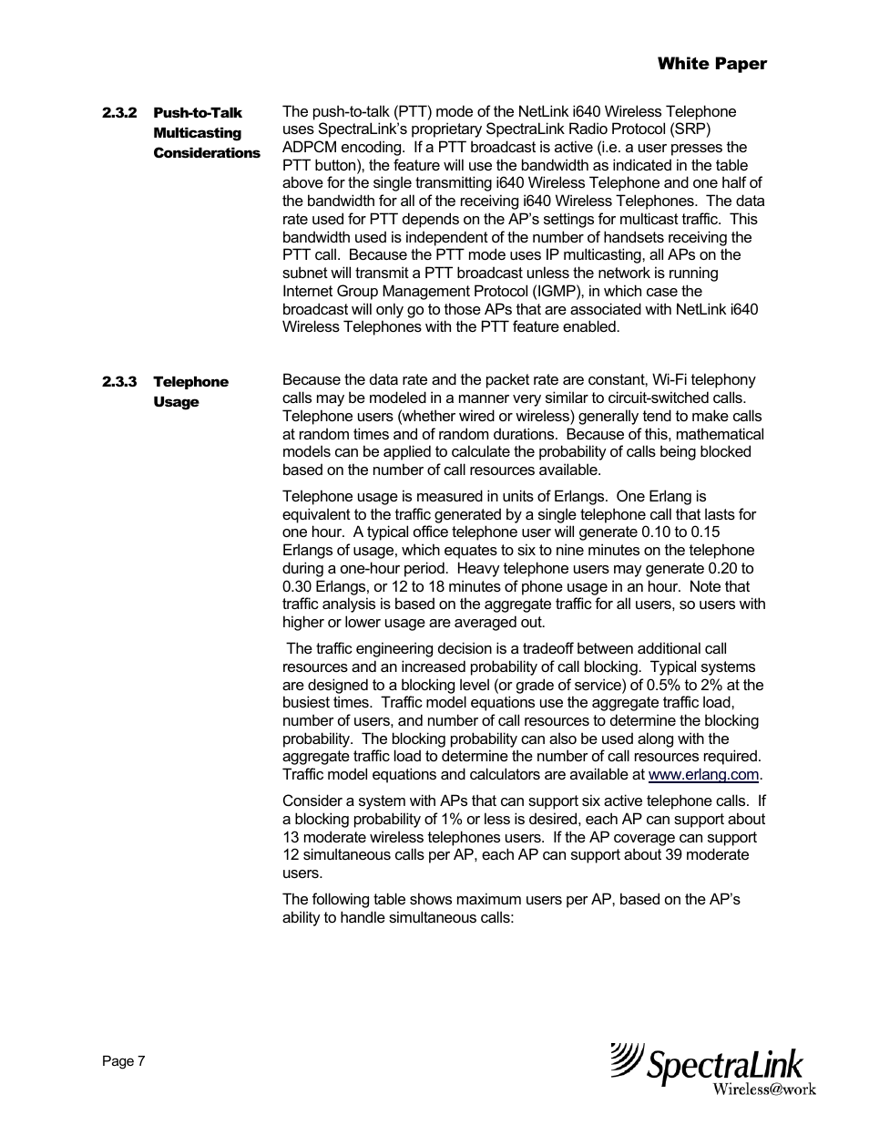 SpectraLink NetLink Wireless Telephones Best Practices White Paper Wireless Telephone User Manual | Page 8 / 19