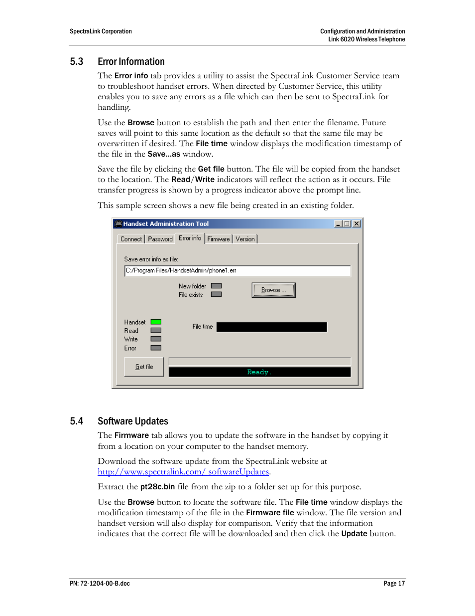 3 error information, 4 software updates | SpectraLink 6020 User Manual | Page 17 / 21