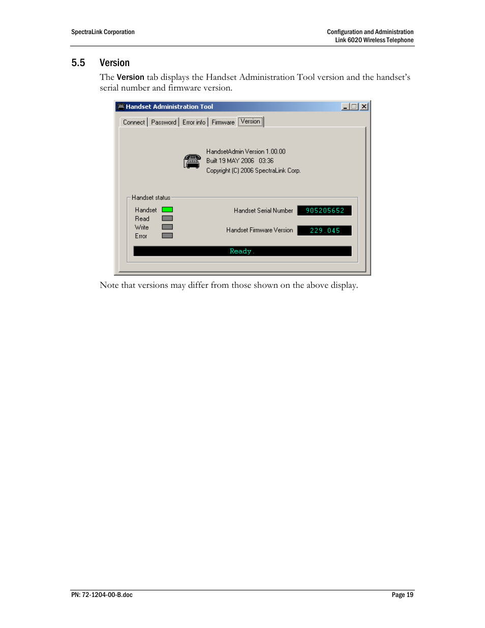 5 version | SpectraLink 6020 User Manual | Page 19 / 21