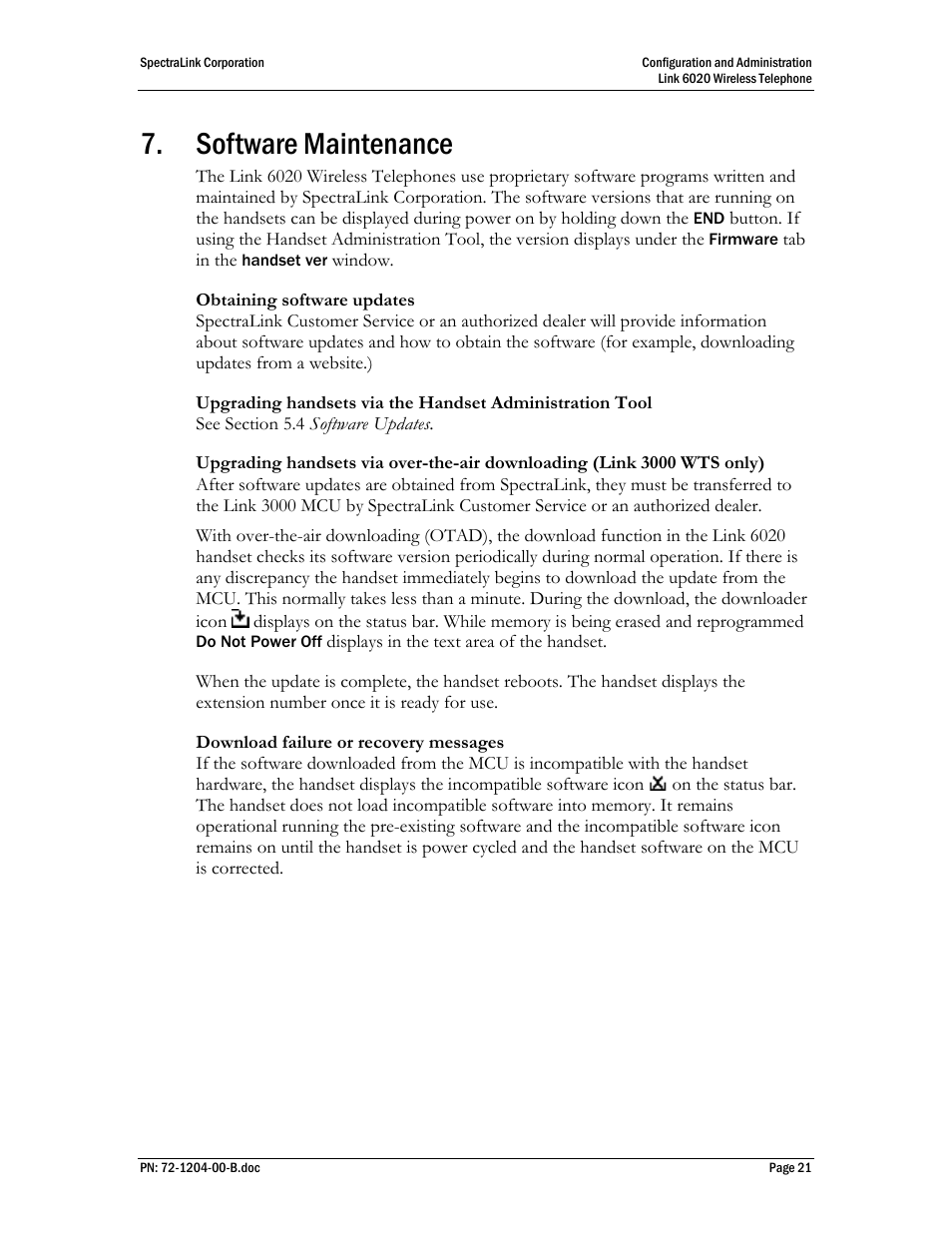 Software maintenance | SpectraLink 6020 User Manual | Page 21 / 21