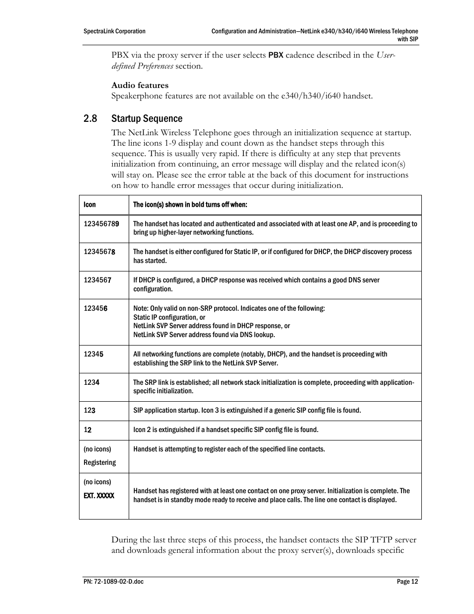 8 startup sequence, Startup sequence | SpectraLink h340 User Manual | Page 12 / 61