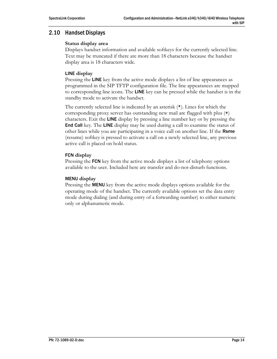 10 handset displays, Handset displays | SpectraLink h340 User Manual | Page 14 / 61