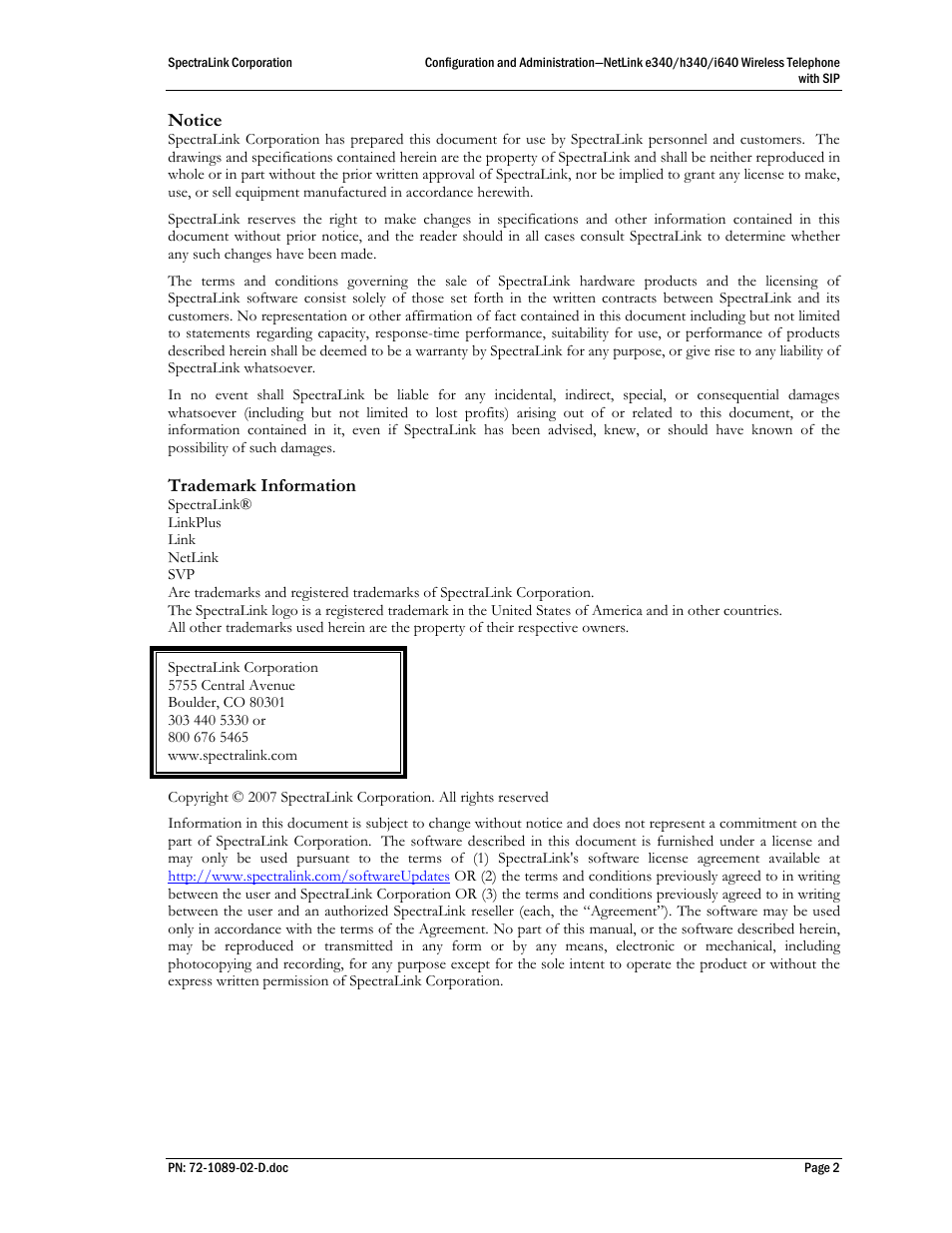 SpectraLink h340 User Manual | Page 2 / 61
