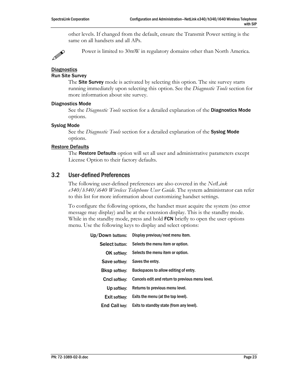 2 user-defined preferences, User-defined preferences | SpectraLink h340 User Manual | Page 23 / 61