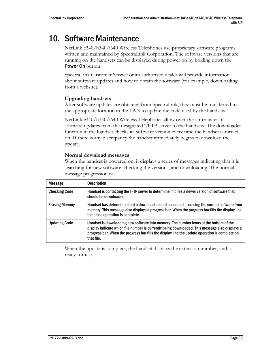 Software maintenance | SpectraLink h340 User Manual | Page 50 / 61