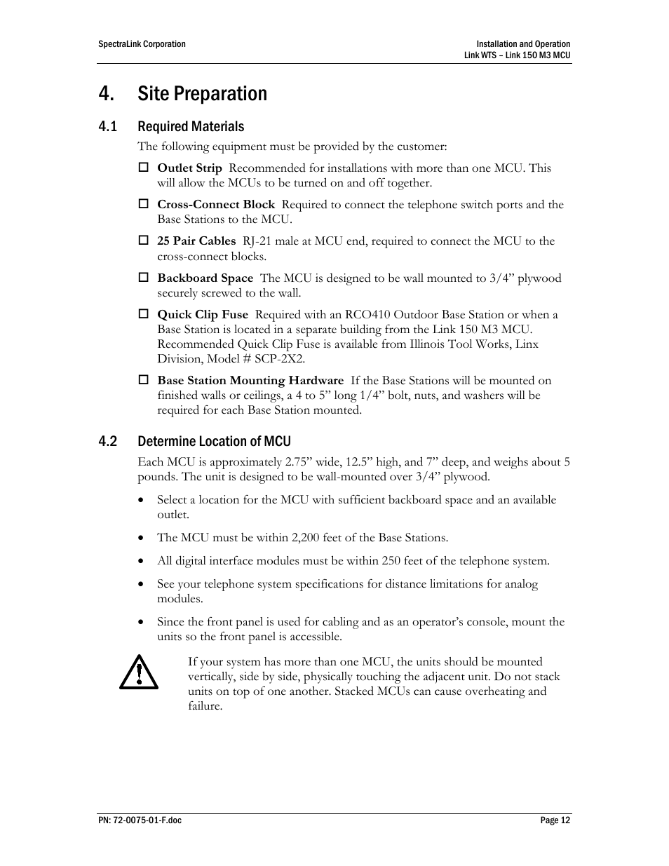 Site preparation, Required materials, Determine location of mcu | SpectraLink Link 150 M3 MCU User Manual | Page 12 / 47