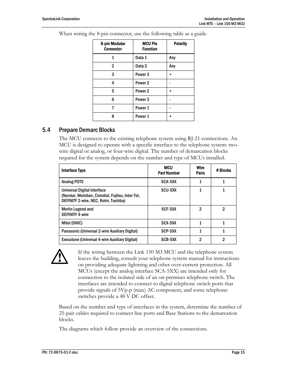 Prepare demarc blocks, 4 prepare demarc blocks | SpectraLink Link 150 M3 MCU User Manual | Page 15 / 47