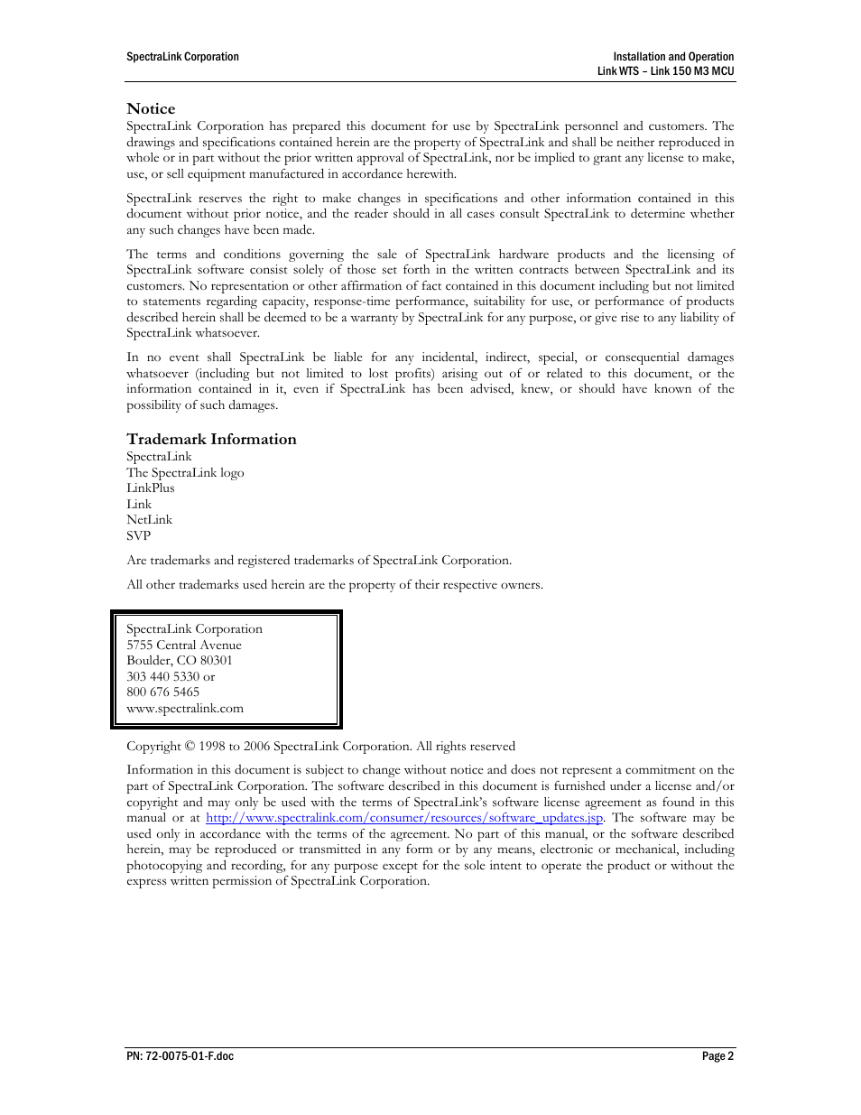 SpectraLink Link 150 M3 MCU User Manual | Page 2 / 47