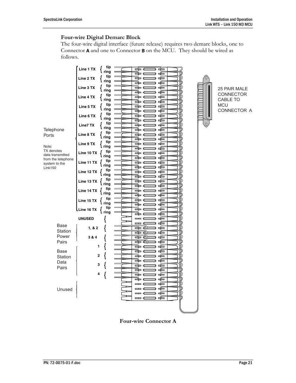 And one to connector, On the mcu. they should be wired as follows, Four-wire connector a | SpectraLink Link 150 M3 MCU User Manual | Page 21 / 47