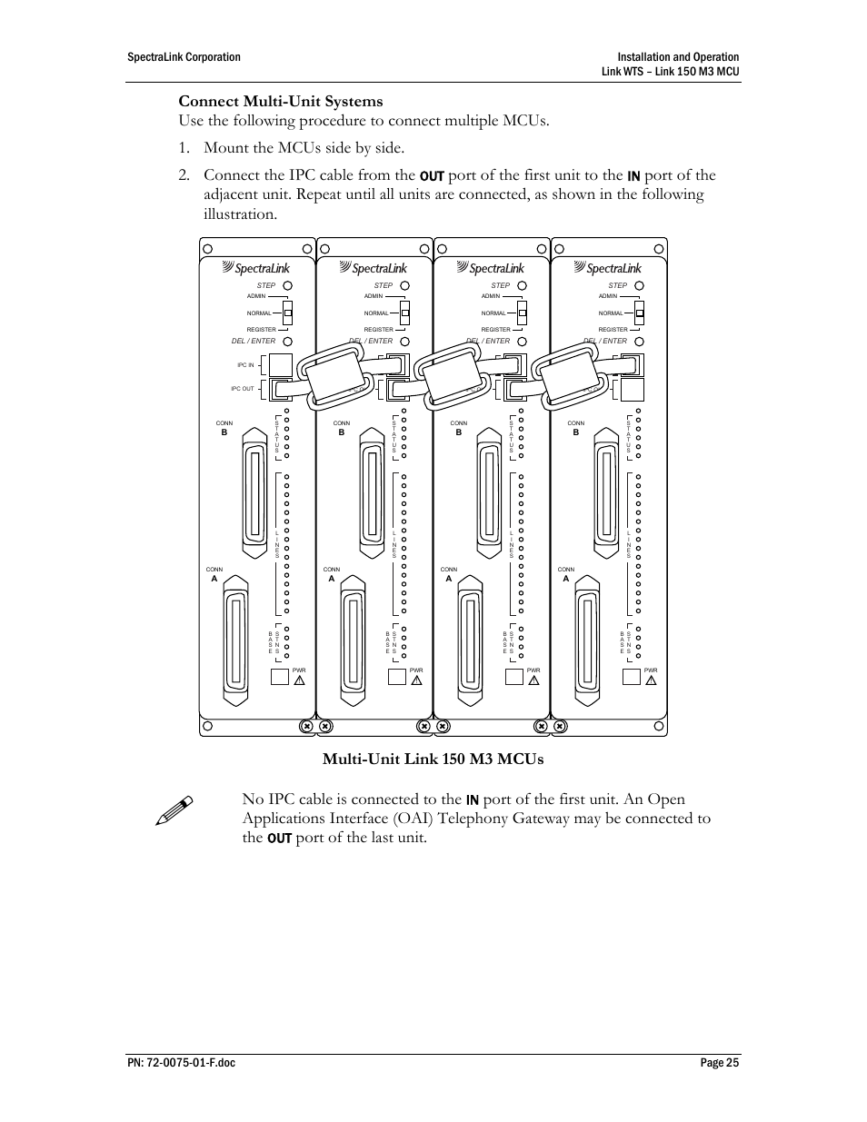 Port of the first unit to the, Multi-unit link 150 m3 mcus, No ipc cable is connected to the | Port of the last unit | SpectraLink Link 150 M3 MCU User Manual | Page 25 / 47