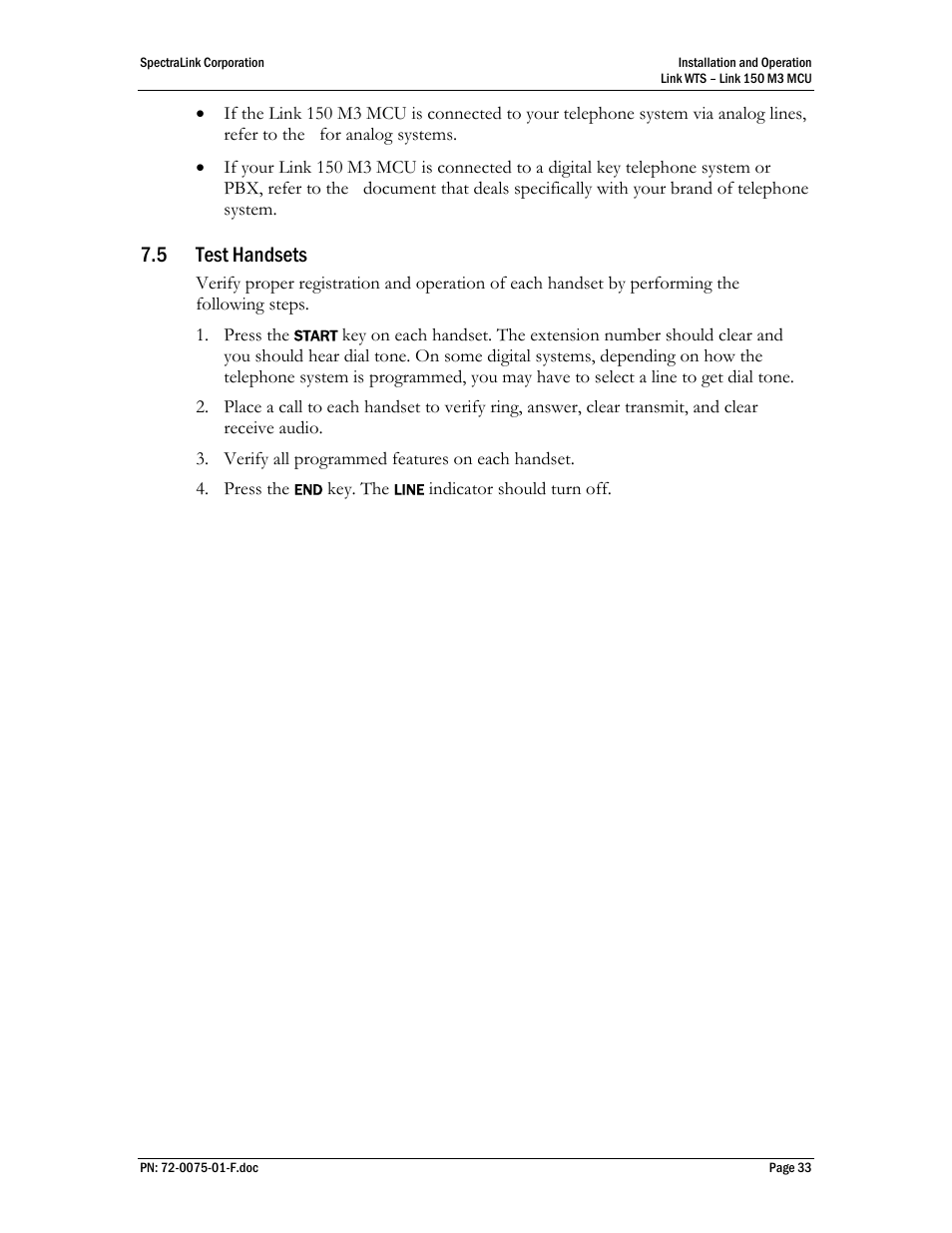 Test handsets, Program handset features, 5 test handsets | SpectraLink Link 150 M3 MCU User Manual | Page 33 / 47