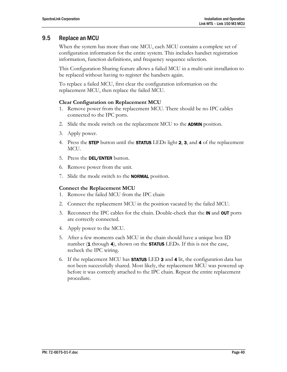 Replace an mcu, 5 replace an mcu | SpectraLink Link 150 M3 MCU User Manual | Page 40 / 47