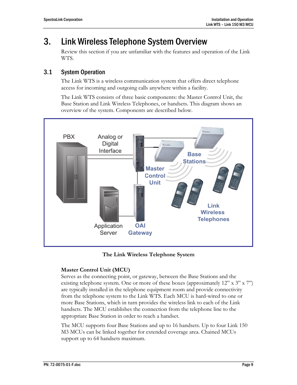 Link wireless telephone system overview, System operation | SpectraLink Link 150 M3 MCU User Manual | Page 9 / 47