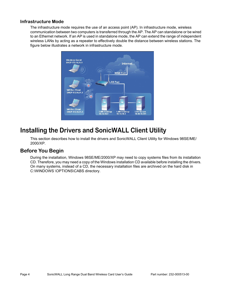 Infrastructure mode, Before you begin | SonicWALL Wireless Card User Manual | Page 5 / 26