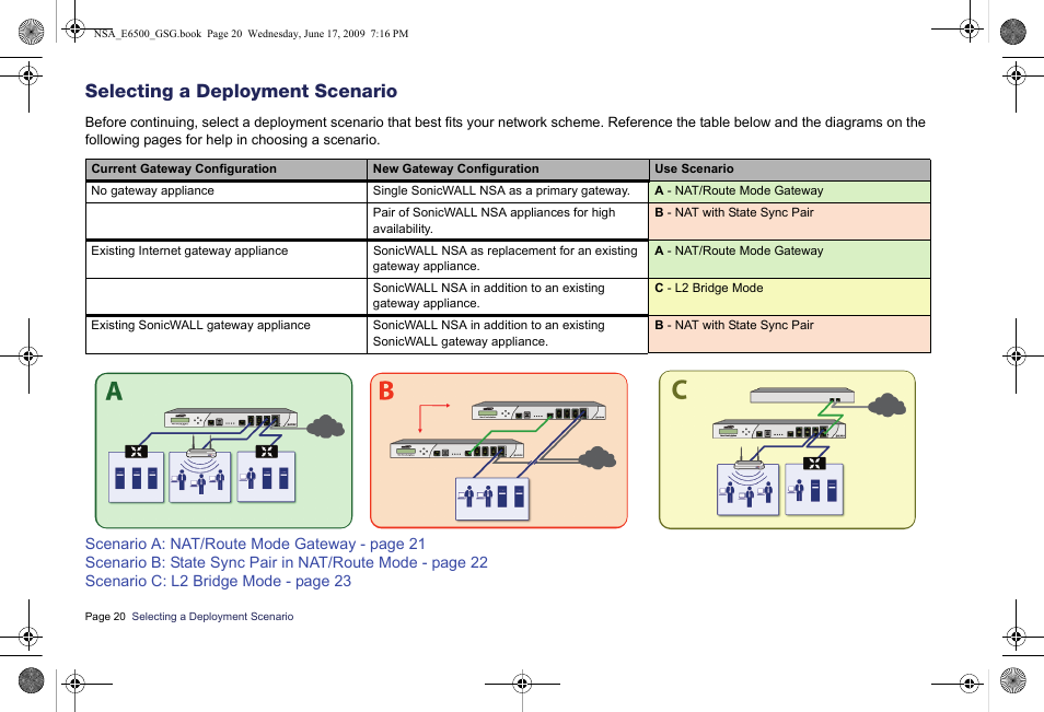 Selecting a deployment scenario | SonicWALL EClass NSA E6500 User Manual | Page 21 / 78