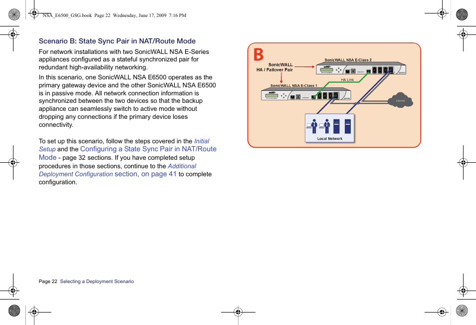 Scenario b: state sync pair in nat/route mode | SonicWALL EClass NSA E6500 User Manual | Page 23 / 78