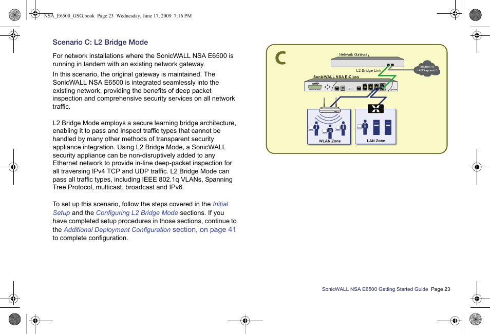 Scenario c: l2 bridge mode | SonicWALL EClass NSA E6500 User Manual | Page 24 / 78