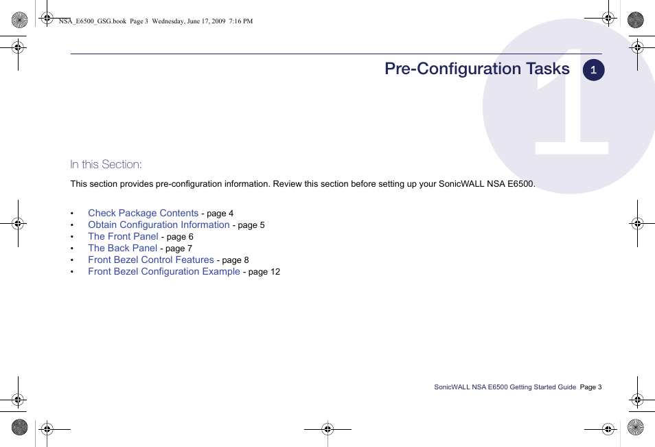 Pre-configuration tasks | SonicWALL EClass NSA E6500 User Manual | Page 4 / 78