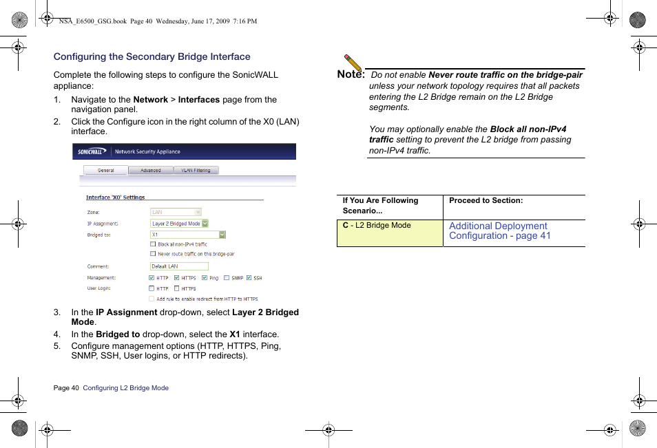 Configuring the secondary bridge interface | SonicWALL EClass NSA E6500 User Manual | Page 41 / 78