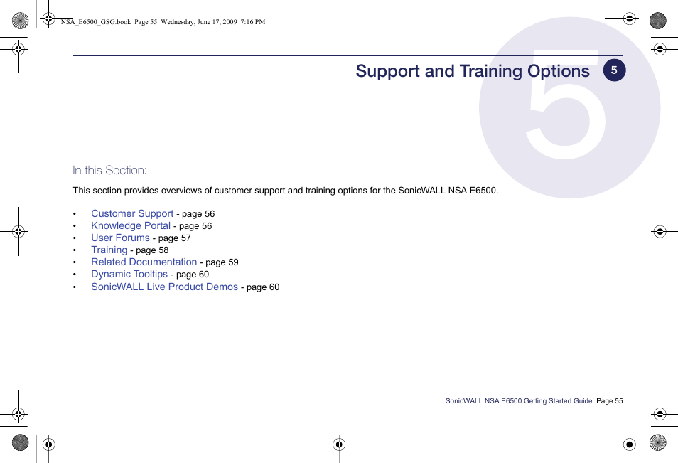 Support and training options | SonicWALL EClass NSA E6500 User Manual | Page 56 / 78