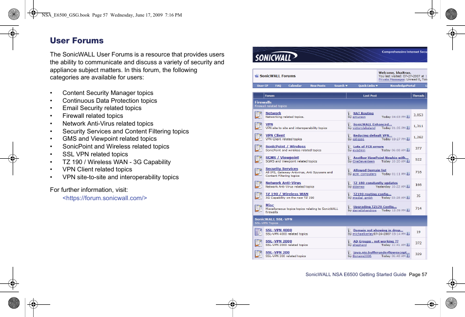 User forums | SonicWALL EClass NSA E6500 User Manual | Page 58 / 78