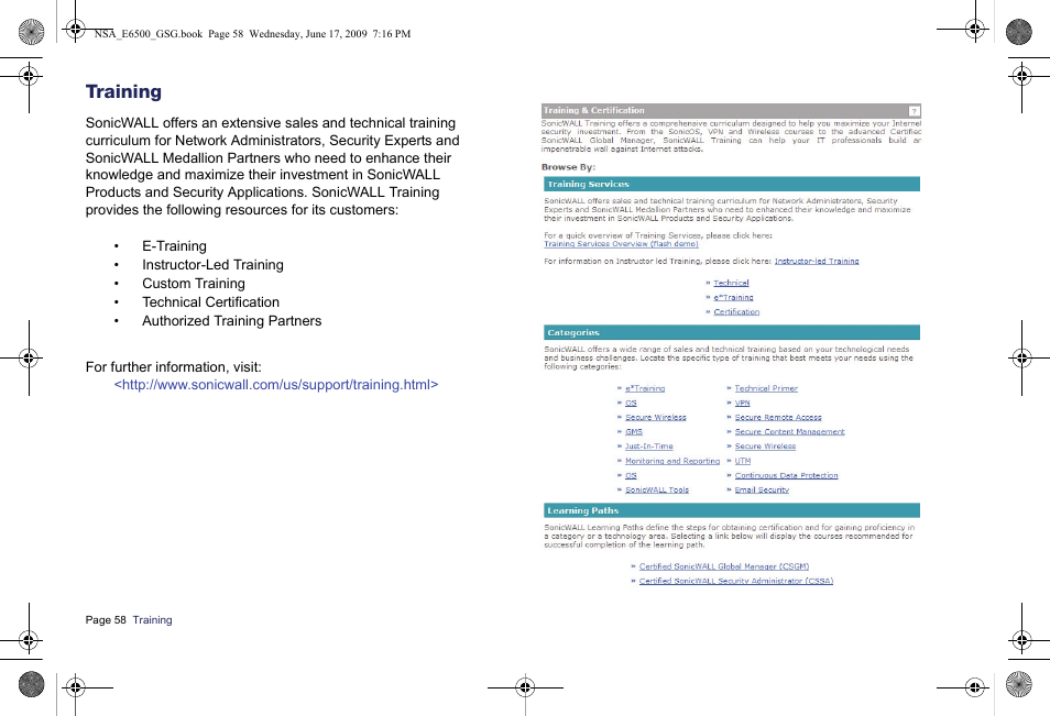Training | SonicWALL EClass NSA E6500 User Manual | Page 59 / 78