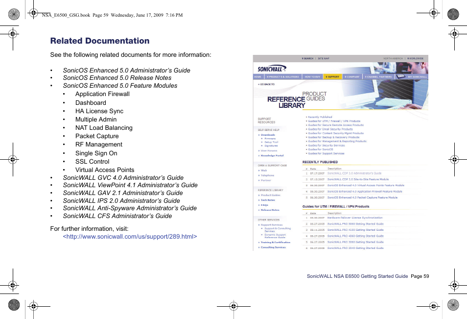 Related documentation | SonicWALL EClass NSA E6500 User Manual | Page 60 / 78