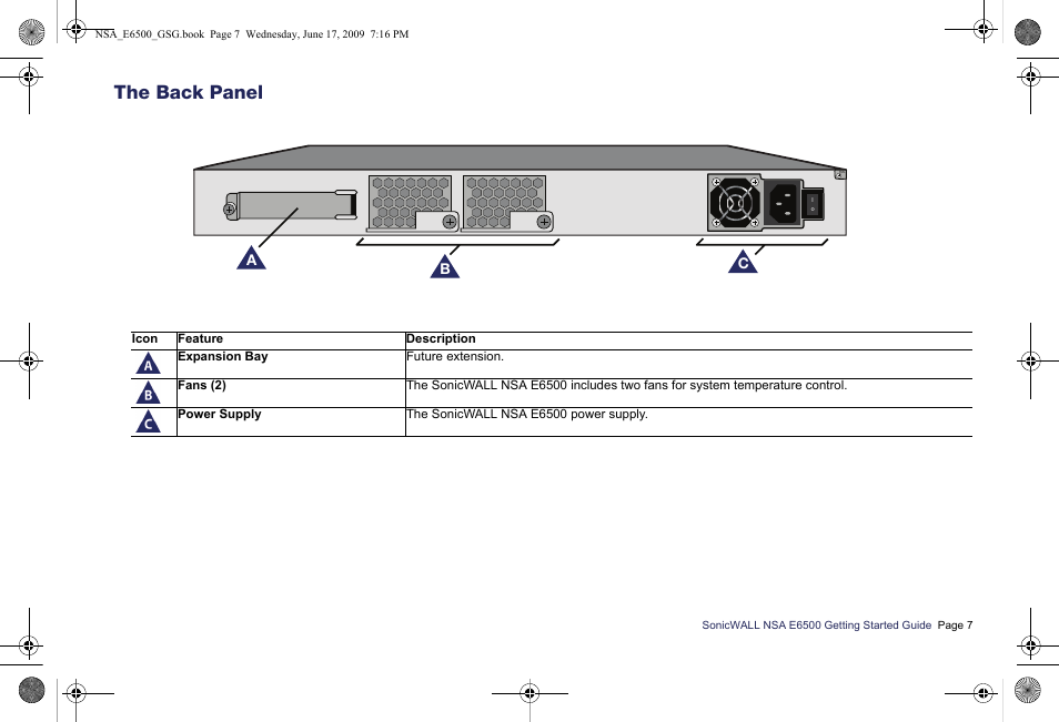 The back panel | SonicWALL EClass NSA E6500 User Manual | Page 8 / 78