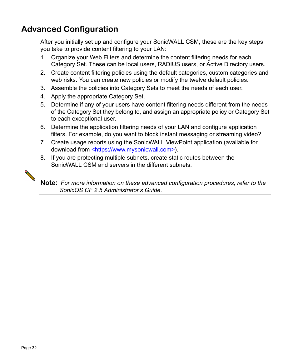 Advanced configuration | SonicWALL Content Security Manager 2200 User Manual | Page 33 / 44