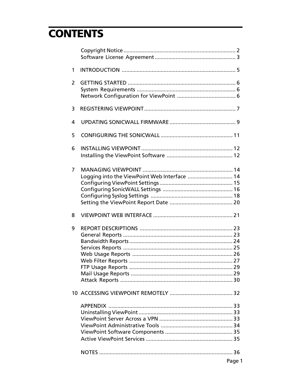 SonicWALL ViewPoint User Manual | Page 2 / 37