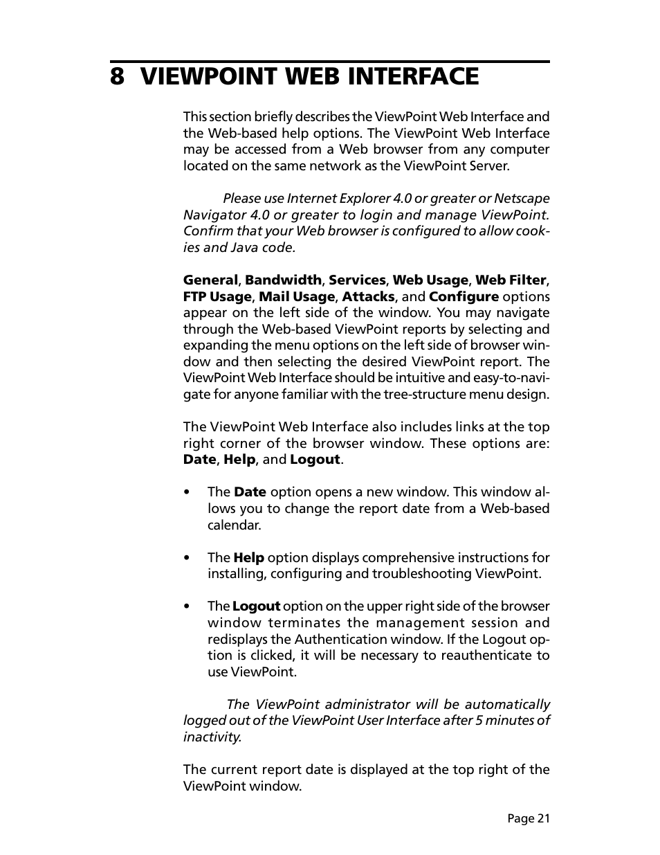 8 viewpoint web interface | SonicWALL ViewPoint User Manual | Page 22 / 37
