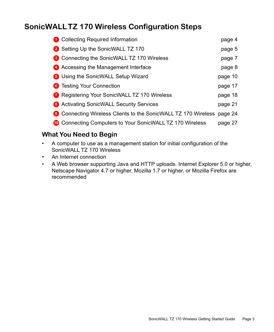 Sonicwall tz 170 wireless configuration steps, What you need to begin | SonicWALL TZ 170 User Manual | Page 4 / 42