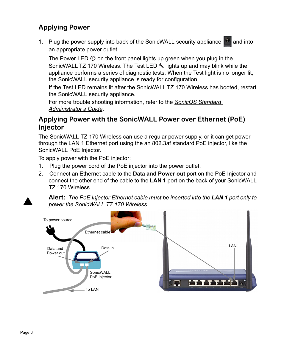 Applying power | SonicWALL TZ 170 User Manual | Page 7 / 42