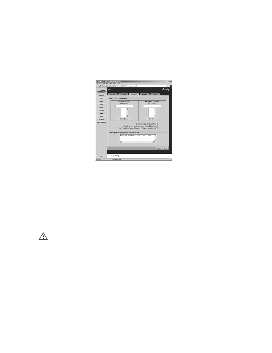 Customizing the content filtering list | SonicWALL Internet Security Appliances User Manual | Page 102 / 293