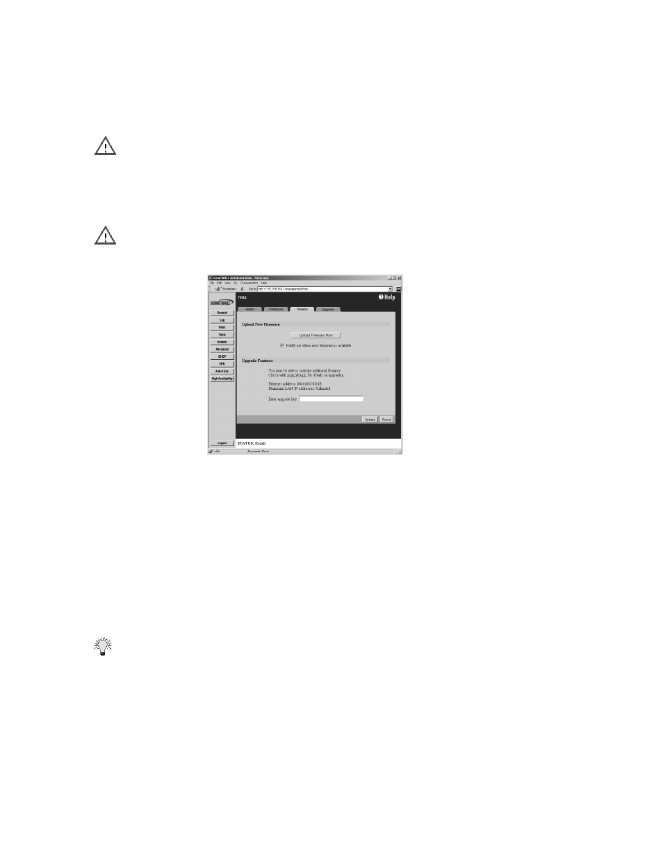 Updating firmware | SonicWALL Internet Security Appliances User Manual | Page 116 / 293