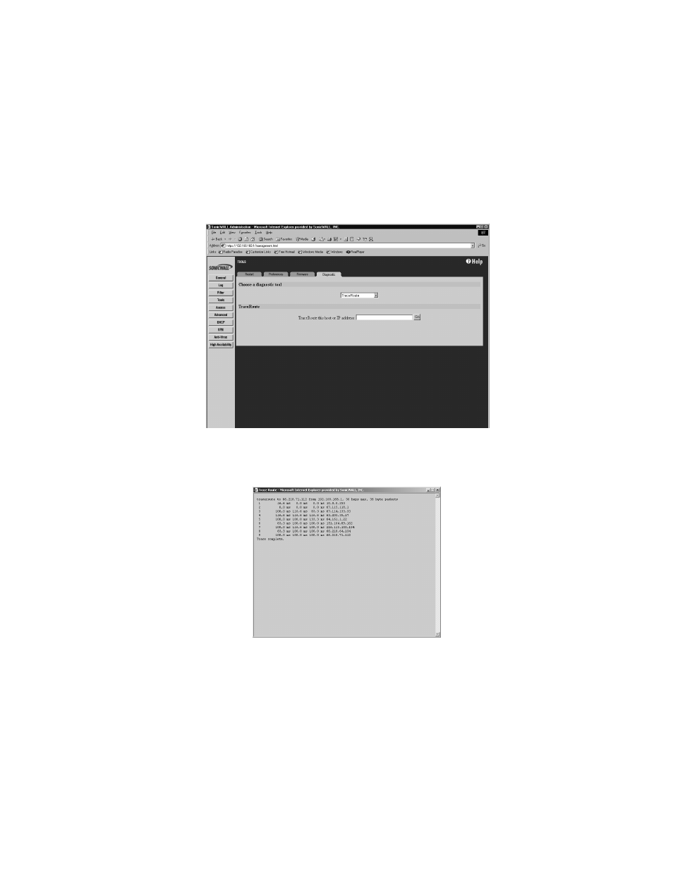 Trace route | SonicWALL Internet Security Appliances User Manual | Page 125 / 293