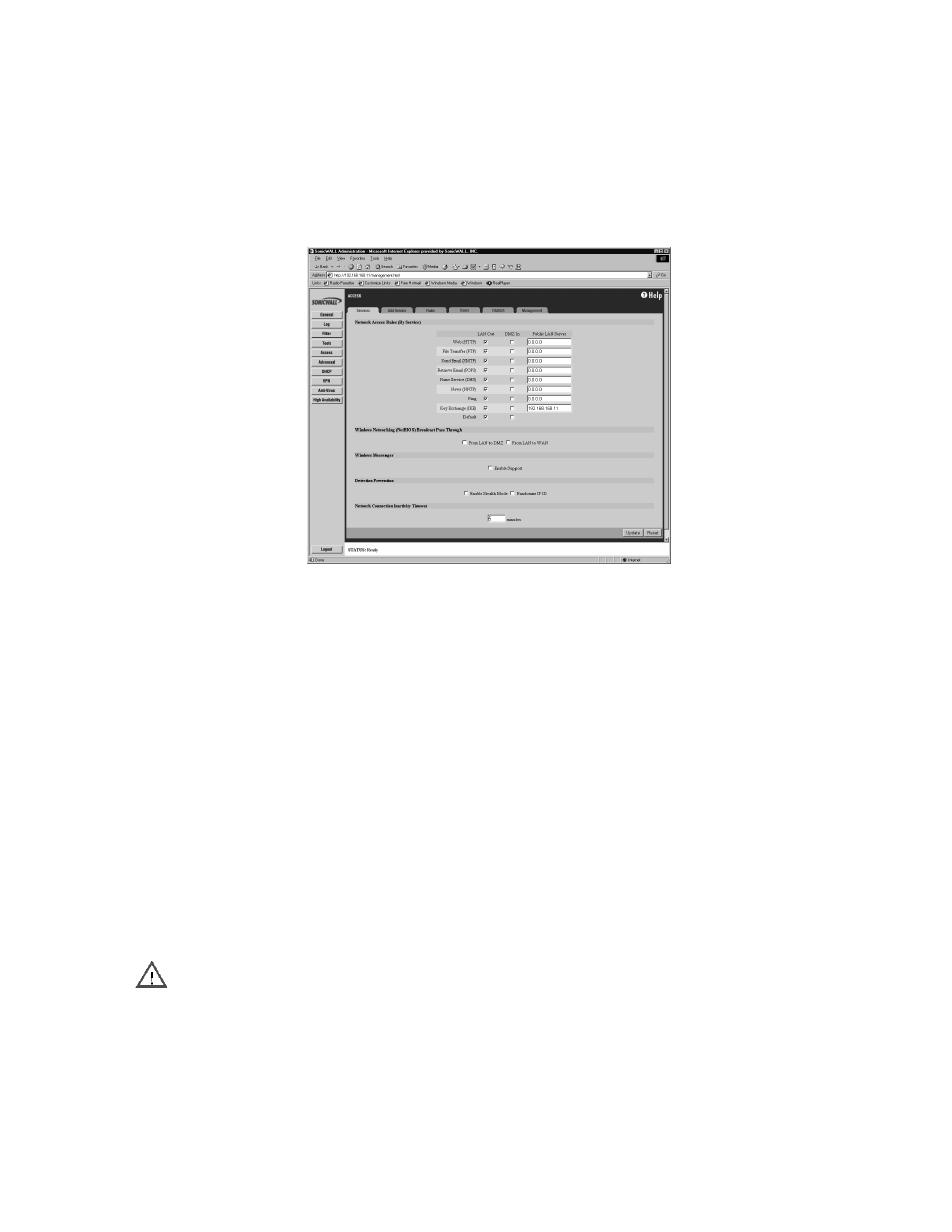 Services, Lan out, Dmz in (optional) | Lan in | SonicWALL Internet Security Appliances User Manual | Page 127 / 293